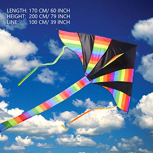 XYH Kite, Colorful Delta Kite -Large Flyer Kite for Kids -60 inches Wide with Long Tail 79 Inches Long for Children Family Outdoors.