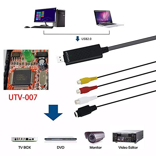 USB 2.0 Video Capture Card Converter Audio Video Grabber Adapter TV Tuner for Computer Win XP 7 8 10 NTSC PAL (White)