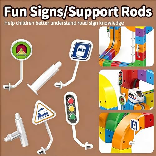 Gear Track Car, 123PCS Flexible Race Car Track Sets, for Toddlers with Electric Train, Traffic Signs, Cute Train Set Toys for 3 4 5 6 7 8 Year Old, Best Birthday Party Gift