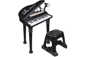 Losbenco Kids Piano Keyboard Toy, Toddler Electronic Musical Instrument Educational Toy with Microphone, Multiple Sounds, Record Playback, Lights & Stool, Birthday Gift for 3 4 5 6 7 Years Old Girls