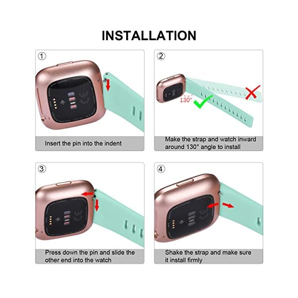 Ouwegaga Pack 4 Silicone Strap Compatible with Fitbit Versa Strap/Fitbit Versa 2 Strap, Replacement Sport Wrist Strap for Fitbit Versa 2/Versa/Versa Lite, Women & Men Small Large - Image 8