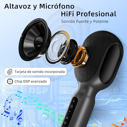 Microfono Karaoke Bluetooth SingFree, 5 en 1 Micrófono Inalámbrico con Bocina y Luz para Cantar Fiesta, Mic Multiproposito para Niño Adulto Regalo, Compatible con Teléfono, PC, Tableta, FM del Coche