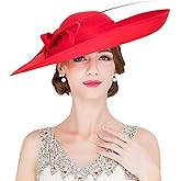 Big Wide Brim Fascinator Hats for Women Ladies Kentucky Tea Party Dress Flat Top Fedoras Hat with Bow Feather