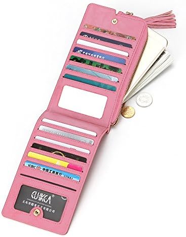 Fashionable Women Purse with Make Up Mirror | Multi Card Organizer Wallet with Zipper Pocket | Spacious Smartphone and Cash Containing Zipper Bag Bifold Clutch Wallet | Lady Handbag Bag(pink)