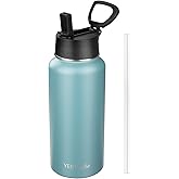 Insulated Water Bottle With Straw,32 oz Vacuum Insulated Stainless Steel Sports Water Flask,Keeps Cold and Hot,Metal Water Bottle Wide Mouth for Gym Travel Camping (Mayan blue)