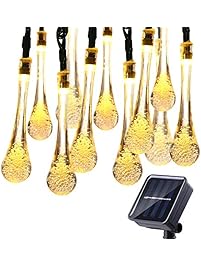 Icicle Solar Outdoor String Lights, 15.7ft 8 Light Modes 20 LED Water Drop Fairy String Lighting for Home, Patio, Lawn, Garden, Party, Christmas, and Holiday Decorations (Warm White)