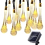 Icicle Solar Outdoor String Lights, 15.7ft 8 Light Modes 20 LED Water Drop Fairy String Lighting for Indoor/Outdoor Home, Patio, Lawn, Garden, Party, Christmas, and Holiday Decorations (Warm White)