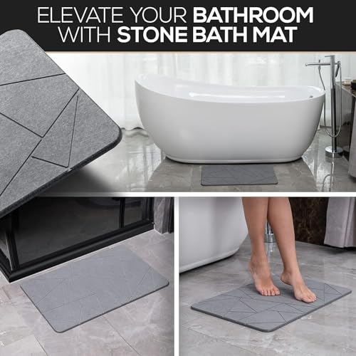 SLEEPHEAD®Premium Stone Bath Mat - Super Absorbent Diatomaceous Earth Shower Mat - Quick Drying Bathstone for Bathroom Floor - Modern Diatomite Bathmat (Triangle - Dark Gray, Large (23.6" x 15.4"))