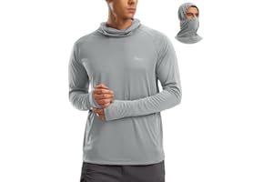 Pudolla Men's Sun Protection Hoodie UPF 50+ Fishing Hiking Shirt UV Shirts with Mask for Men Long Sleeve Lightweight
