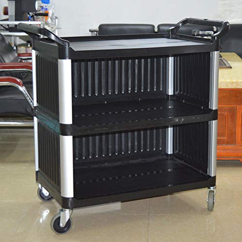 SHANGPEIXUAN Commercial Service Carts with Wheels Enclosed Utility Cart Heavy Duty 3 Shelf Rolling Service Black - Thumbnail 7