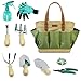 Garden Tool Organizer Tote Bag with 10 Piece Garden Tools,Best Gardening Gift Set,Vegetable Garden Tool Kit,Gardening Hand Tools Set Bag with Garden Digging Claw Gardening Gloves