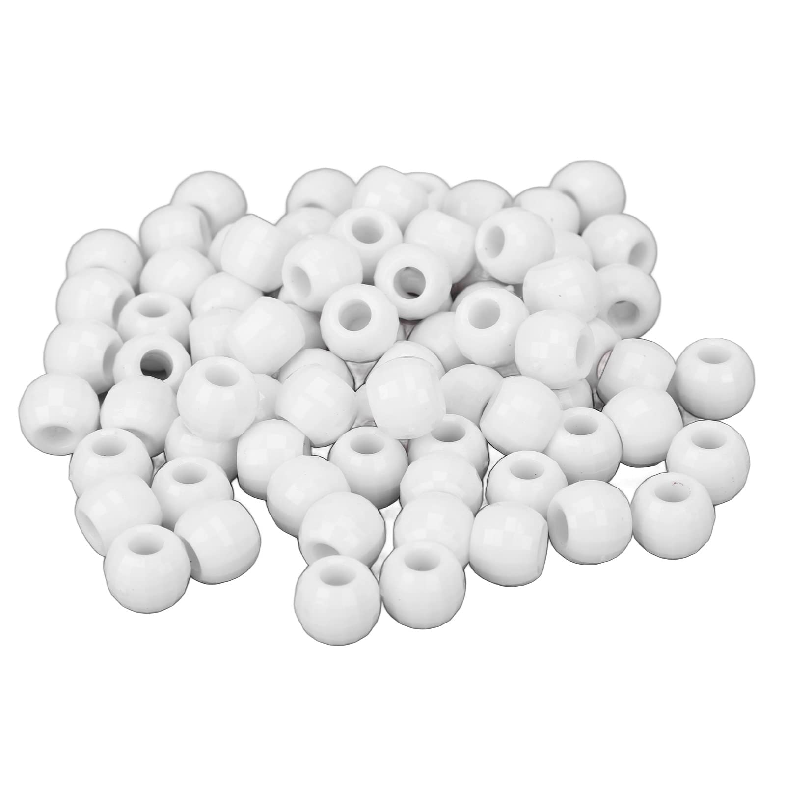 HURRISE 100pcs 12mm White Plastic & Resin Round Hair Braiding Beads for Hair & Beard Weaving, Braids, Ponytails, Weddings, Role Play, Daily Use
