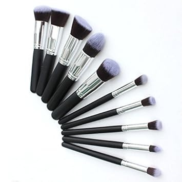 sQUARED Makeup Brushes Set Tool Pro Foundation Blending Blush Eyeliner Face Powder Brush Kit (Silver Black Grey)