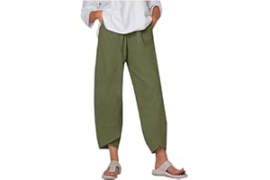 SMIDOW Capri Pants for Women Cotton Linen Wide Leg Capris Casual Summer Cropped Pants Beach Elastic Waist Baggy Crop Trousers