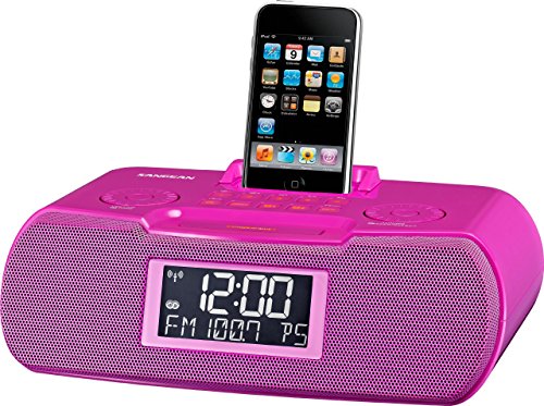 Sangean RCR-10 FM-RDS (RBDS) / AM/Aux-in Digital Tuning Atomic Clock Radio Compatible with 30 Pin iPod or iPhone (Pink) WITH FREE BLUETOOTH MUSIC RECEIVER (Renewed)