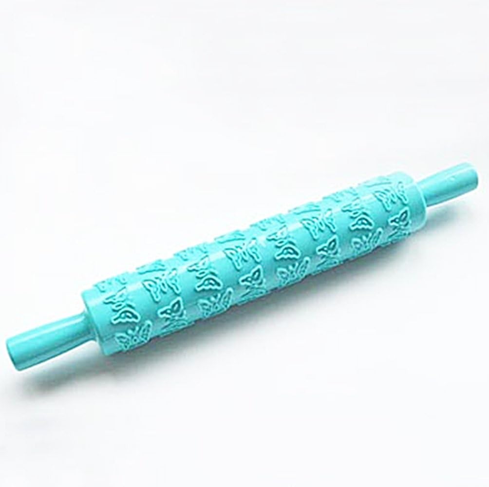 Creationtop Embossed Rolling Pins Textured Non-Stick Designs and Patterned for Cake Decorating (Green Butterflies)