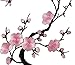 Two Asian Cherry Blossom Sakura Flower Iron on Embroidered Appliques Patch Japanese Chinese (Black-Pink)