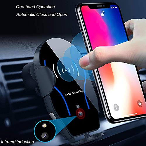 itkidboy Car Cigarette Lighter Wireless Charger, Phone Holder Mount Infrared Smart Sensing Automatic Clamping 11W Qi Fast Wireless Charging Cradle for Cell Phone Dual USB (Black)