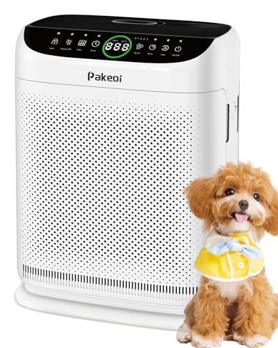 Air Purifiers for Home Large Room Up to 3000 Ft² With Double Air Intake,PAKEOI HEPA Air Purifier for Bedroom With Washable Pre-Filters, Remote Control, 15dB Sleep Mode,Air Cleaner for Pets Dust, White