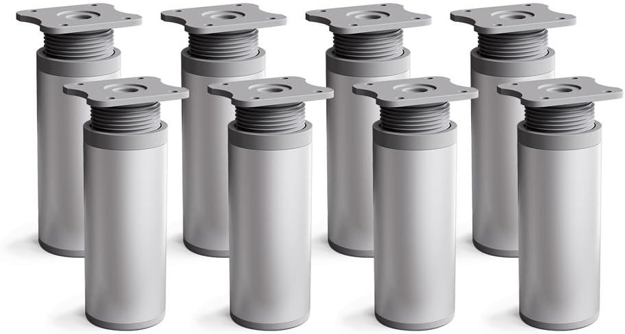 sossai® Design Furniture feet MFR1 | Height Adjustable | Set of 8 | Round Profile: 40 x 40 mm | Color: alu | Height: 60mm (+ 20mm) | Material: Aluminum | High Quality Wood Screws Included