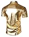 JOGAL Men's 70s Disco Shiny Metallic Gold Silver Short Sleeve Button Down Shirts Large Gold