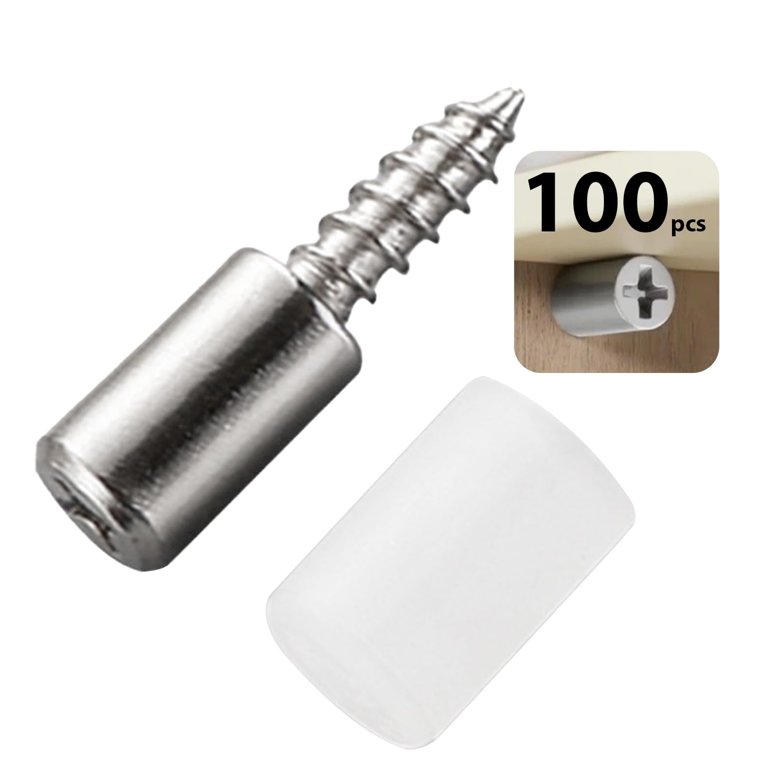 Photo 1 of 100 Pcs Self-Tapping Screws for Cabinet Laminate Support with White Anti-Slip Sleeve,Shelf Pegs for Kitchen Cabinet, Cupboard, Bookcases, Wardrobes and Glass Case