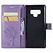 Galaxy Note 9 Case,Samsung Note 9 Wallet Case,Galaxy Note 9 Flip Case PU Leather Emboss Tree Cat Flowers Folio Magnetic Kickstand Cover with Card Slots for Samsung Galaxy Note 9 Light Purple