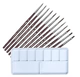 Detail Paint Brush Set and Paint Palette - 12 Detail Brushes, 1 Palette. Brushes are Handmade Miniature Brushes for Acrylic, Oil, Watercolor, Gouache.