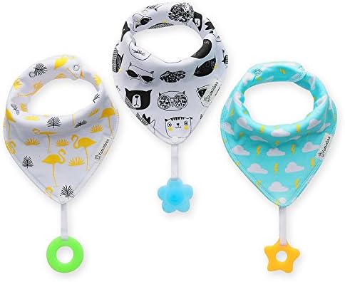 3 Pcs Baby Bandana Drool Bibs for Teething - Made with 100% Organic Cotton and BPA Free Teether, Super Absorbent and Soft