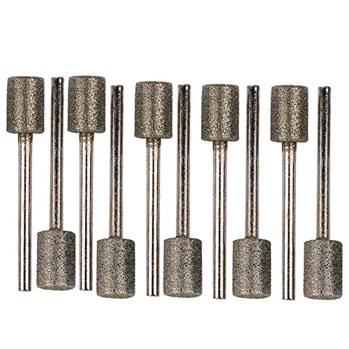 SaferCCTV Diamond Grinding Head, 10pcs Grinding Rod, Durable Heads, 3mm Shank, 8mm Cylinder Head Mounted Points Grinding Bit Diamond Coated for Dremel