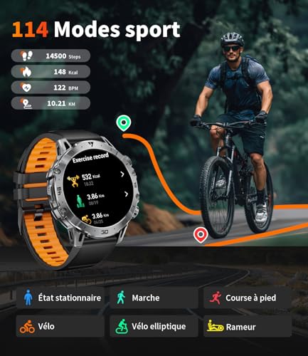 Men's Military Smart Watch, 1.7 Inch Smartwatch with 1000 mAh, 3 Bracelets + 2 Chargers, Bluetooth Calling, LED Lamp, 110+ Sports Modes/IP68, Heart Monitoring/Sleep Monitoring, Android/iOS EF18-A