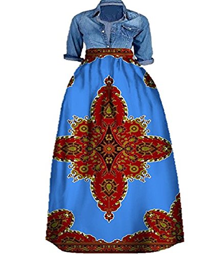 Shele Women's African Print Dashiki Long Maxi A Line High Waist Skirt