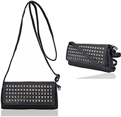 Small Crossbody Bag for Women Synthetic Leather Handbags for Cell Phone Ladies Studded Double Magnetic Flap Shoulder Bags Lightweight Gottowin (Black)