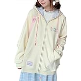 CEINOM Women Kawaii Zip Up Hoodie Y2K Girly Cute Hooded Jacket Oversize Japanese Harajuku Sweet Embroidery Outerwear Hoodies