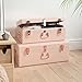 Beautify Blush Pink Vintage Style Steel Metal Storage Trunk Set Lockable and Decorative with Rose Gold Handles - College Dorm and Bedroom Footlocker Trunks
