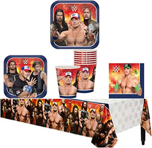 WWE Birthday Party Supplies Pack Kit Bundle for 8 Guests - Lunch Plates, Dessert Plates, Lunch Napkins, Cups, and a Table Cover
