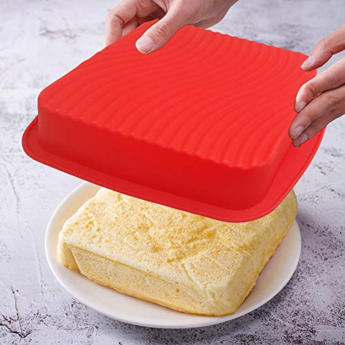 Set of 2, Silicone Cake Baking Pan, findTop Square Shape 8.5 Inch Cake Mold and 9 Inch Round Shape Non-Stick Bakeware Mold, Red