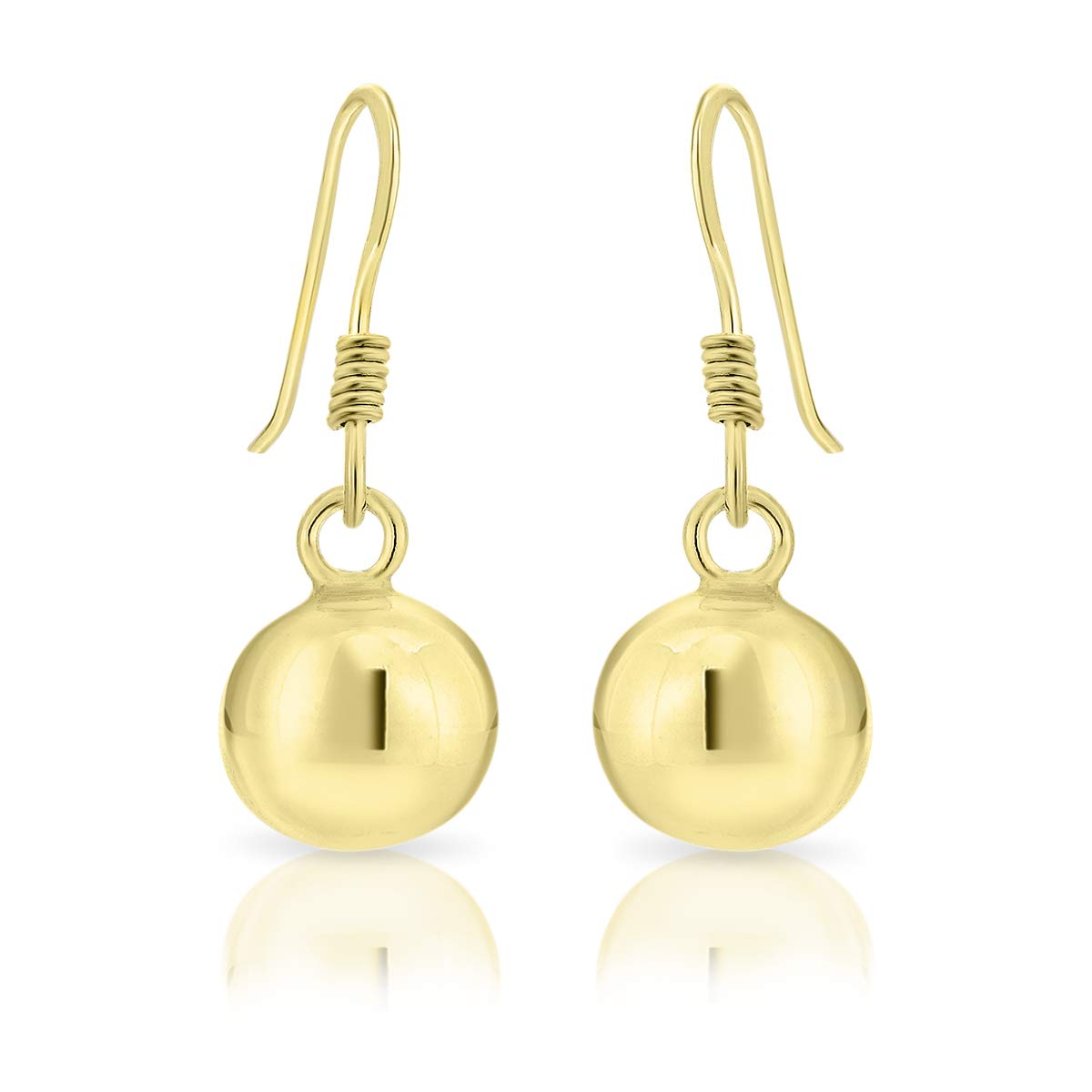DTPSilver - 925 Sterling Silver and Yellow Gold Plated 18K - Dangle Hook Ball Earrings 8 x 26 mm