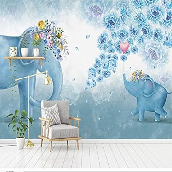Lifme Elefante De Dibujos Animados Flores Fondos De Fotos Fondos De Pantalla Flores Azules Fondos De Pantalla De Ninos Para Ninos Sala De Estar Decoracion Del Hogar 120x100cm Amazon Es Bricolaje Y Herramientas