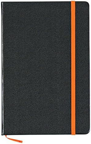 Black Journal/Writing Notebook/Blank Diary/Lined Pages Book- Colored Rubber Closure And Bookmark,Hardbound, Inside Back Pocket (Orange)