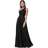 CuteMe Chiffon One Shoulder Bridesmaid Dress for Women Corset Ruched Long Formal Dress with Pockets CC001
