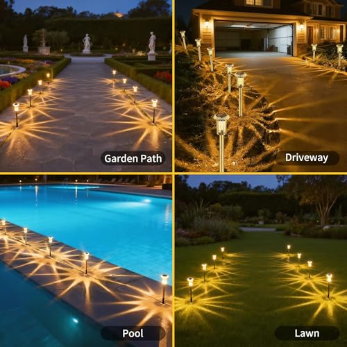 Sylvwin Solar Garden Lights LED Solar Lights Outdoor Garden Lights Pack of 10 Warm White Solar Garden Lights IP44 Waterproof Garden Lawn Garden Lights
