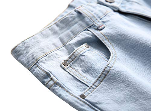 Qazel Vorrlon Men's Straight Light Blue Destroyed Ripped Skinny Denim Jeans Size 40,QW958 - Thumbnail 3