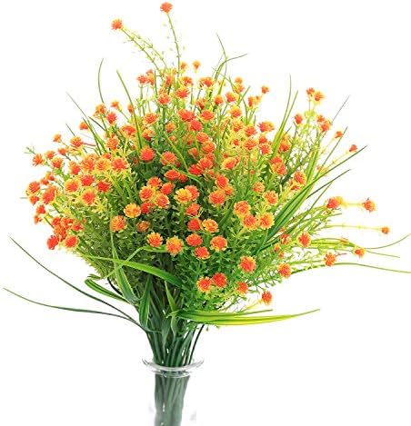 SVEN HOME Artificial Plants baby's breath Flower 6 Bundles Fake Plastic Greenery Shrubs Water plants Grass Bushes Flowers Rose Filler Indoor Outside House Garden Office Wedding Decor(Orange)