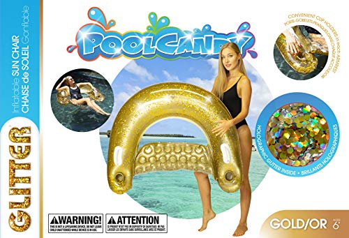 Poolcandy Glitter Sun Chair - A Gorgeous Gold Glitter Inflatable Pool Lounger (Gold) - Perfect for Swimming Pools, The Beach, a Lake or Even a River.