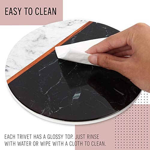 LotFancy 2PCS Ceramic Trivets for Hot Pots and Pans, Heat Resistant, 7.87” in Diameter, Round Trivet Mats for Kitchen Countertop Table, Non-slip with Cork Base, Marble Pattern