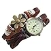 Domire Quartz Stylish Weave WRAP Around Leather Bracelet Lady Woman Wrist Watch