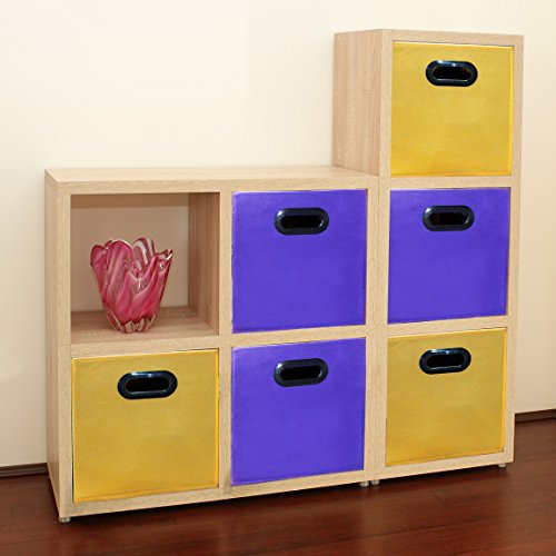 (6pack Yellow+Purple) Premium Style Storage Bins, Containers, Boxes, Tote, Baskets| Collapsible Storage Cubes Household Organization |Plastic Handles | Storages Drawer (3 Yellow 3 Purple Cubes)