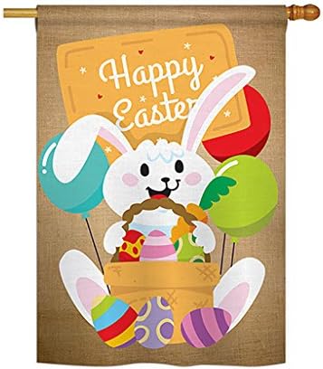Ornament Collection H192024 Colourful Happy Easter Egg with Bunny Spring Single Reverse Decorative Vertical Sleeve House Flag, 28" x 40", Multicolor