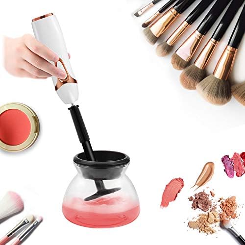 Makeup Brushes Cleaner and Dryer Automatic 360 Degree Rotation with 8 Rubber Collars Powered (White)